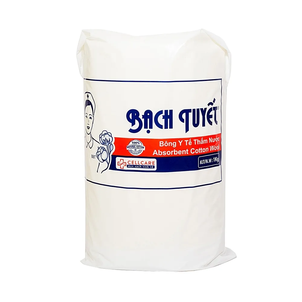 Hình ảnh Bông y tế thấm nước Bạch Tuyết 1kg dùng trong chăm sóc cá nhân và y tế (12 gói)