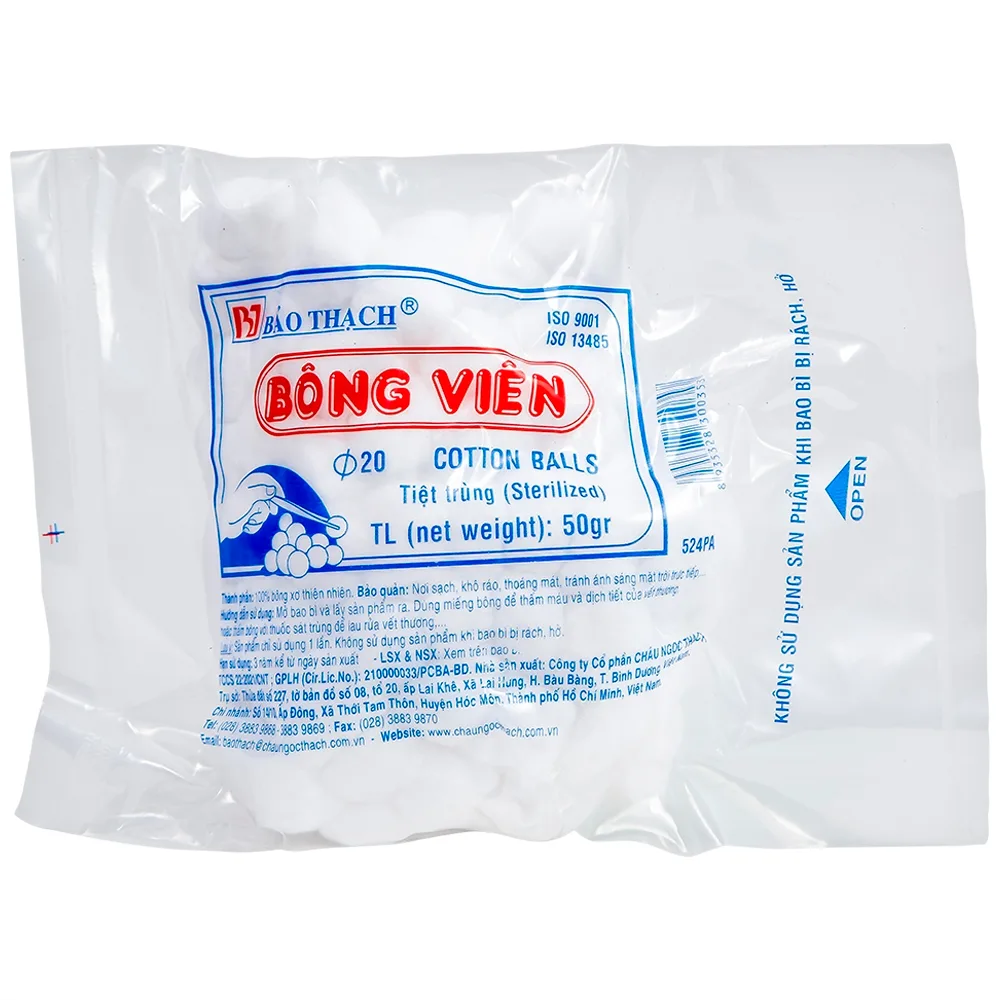 Hình ảnh Bông gòn viên y tế thấm nước Bảo Thạch dùng để làm sạch vết thương, thấm máu và dịch tiết (50g) 