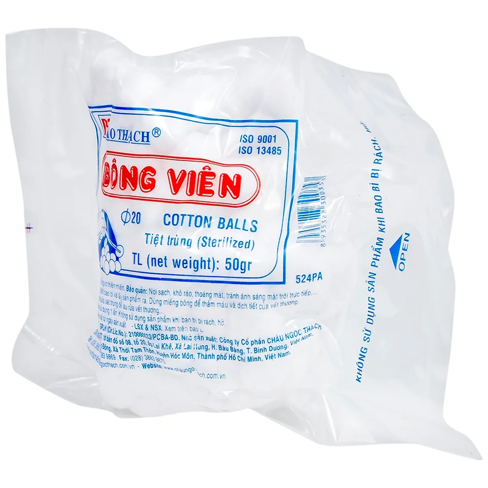 Hình ảnh Bông gòn viên y tế thấm nước Bảo Thạch dùng để làm sạch vết thương, thấm máu và dịch tiết (50g) 