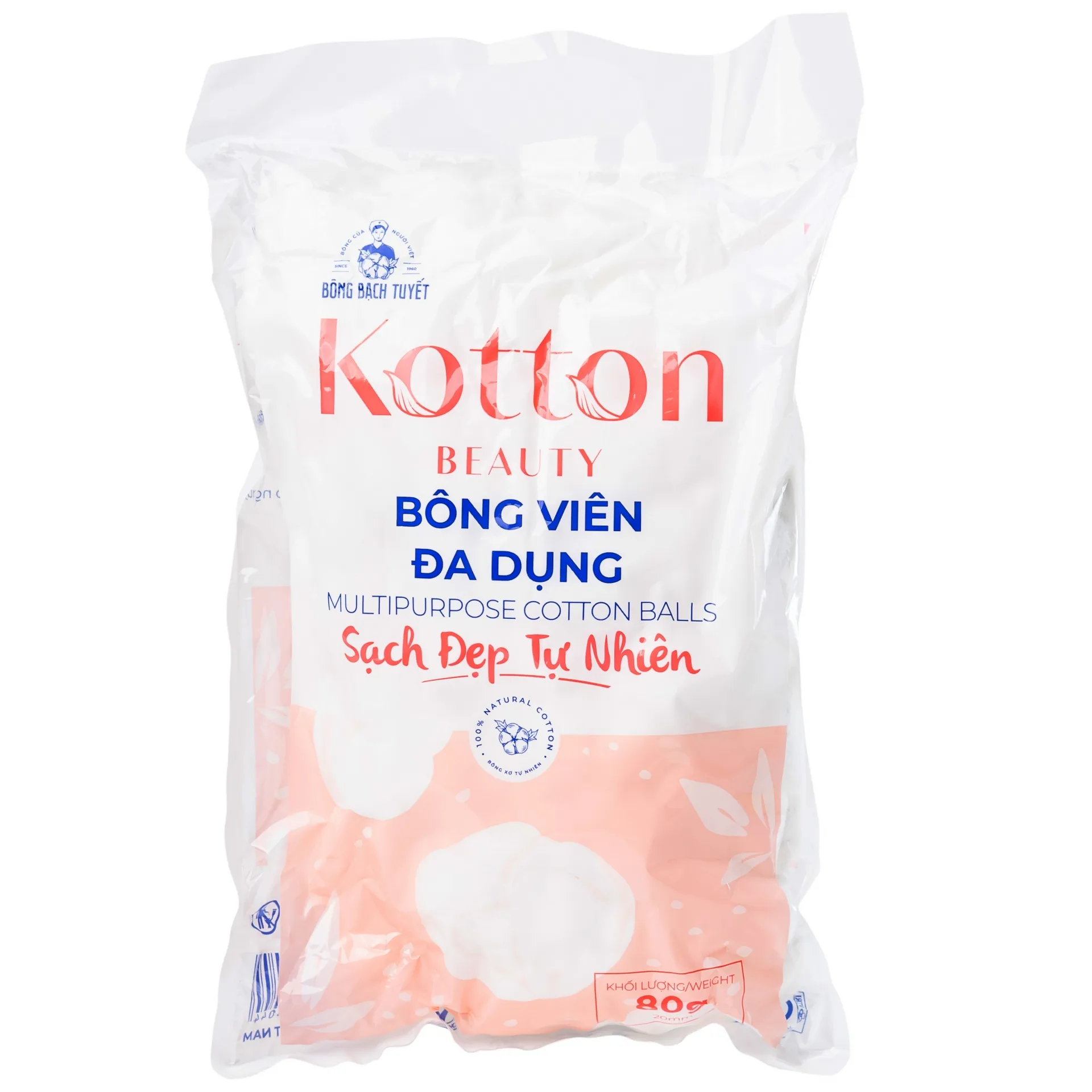 Hình ảnh Bông viên đa dụng Kotton Beauty Bạch Tuyết làm sạch da, tẩy trang, vệ sinh móng (80g)