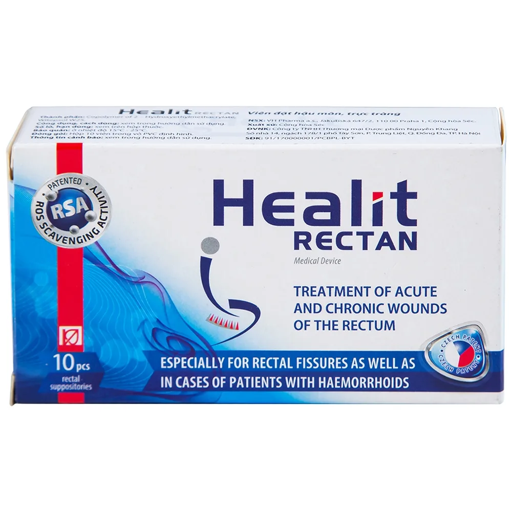 Hình ảnh Viên đạn đặt hậu môn, trực tràng Healit Rectan VHPharma thúc đẩy nhanh quá trình lành vết thương (10 viên)