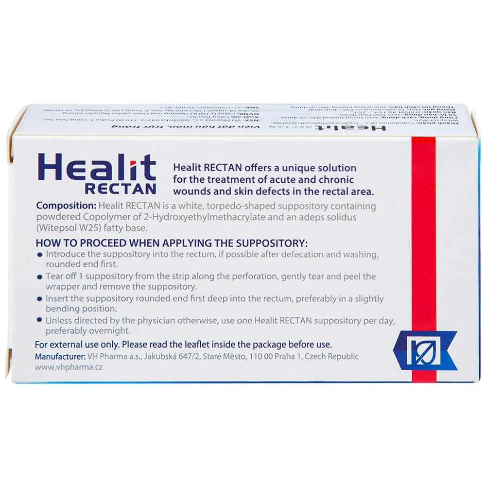 Hình ảnh Viên đạn đặt hậu môn, trực tràng Healit Rectan VHPharma thúc đẩy nhanh quá trình lành vết thương (10 viên)