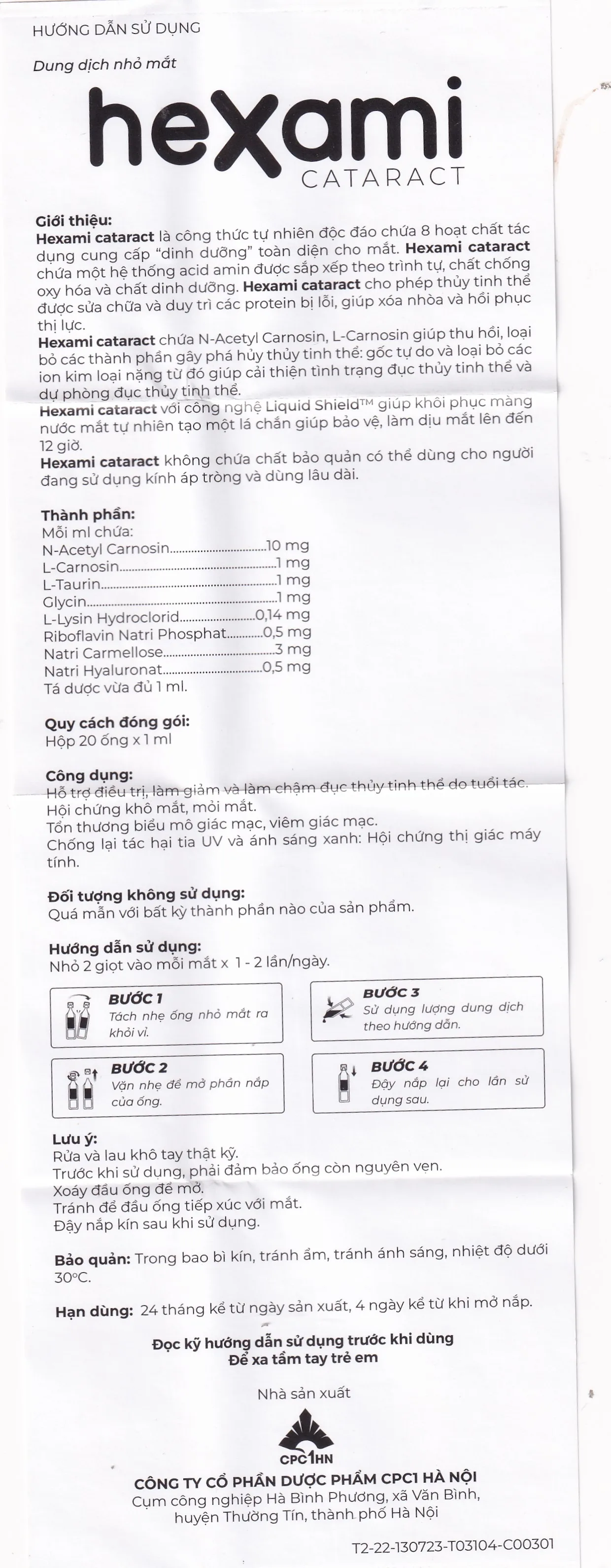 Hình ảnh Dung dịch nhỏ mắt Hexami Cataract CPC1HN cải thiện và dự phòng tình trạng đục thủy tinh thể (20 ống)