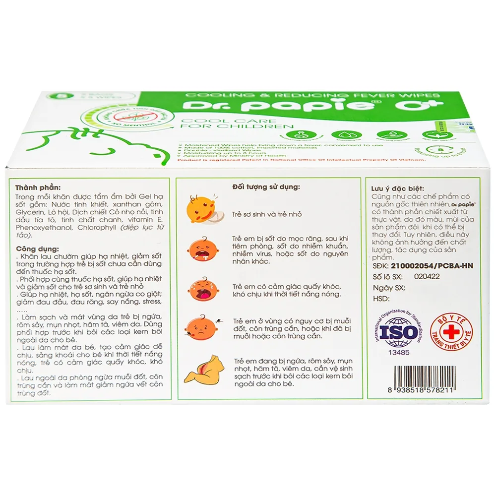 Hình ảnh Khăn hạ sốt DR.Papie 0+ hỗ trợ hạ nhiệt giảm sốt (5 túi x 5 khăn)
