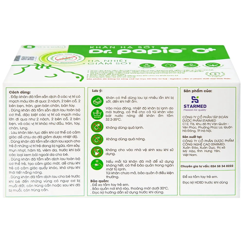 Hình ảnh Khăn hạ sốt DR.Papie 0+ hỗ trợ hạ nhiệt giảm sốt (5 túi x 5 khăn)