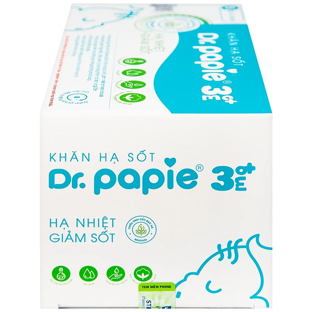 Hình ảnh Khăn hạ sốt Dr.Papie 3M0+ hỗ trợ hạ nhiệt giảm sốt (5 túi x 5 khăn)