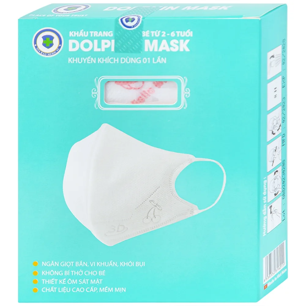 Hình ảnh Khẩu trang 3D trẻ em Dolphin Mask 4 lớp ngăn giọt bắn, vi khuẩn, khói bụi (10 cái)