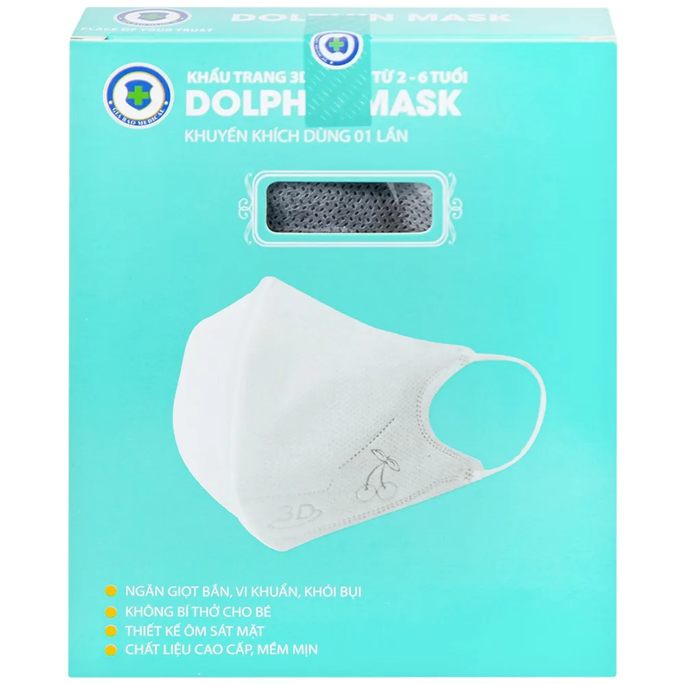 Hình ảnh Khẩu trang 3D trẻ em Dolphin Mask 4 lớp ngăn giọt bắn, vi khuẩn, khói bụi (10 cái)