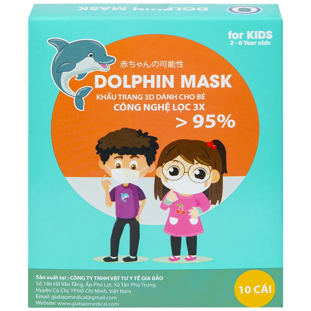 Hình ảnh Khẩu trang 3D trẻ em Dolphin Mask 4 lớp ngăn giọt bắn, vi khuẩn, khói bụi (10 cái)