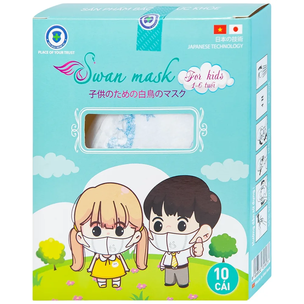 Hình ảnh Khẩu trang 3D trẻ em quai vải Swan Mask ngăn giọt bắn, vi khuẩn, khói bụi (10 cái)