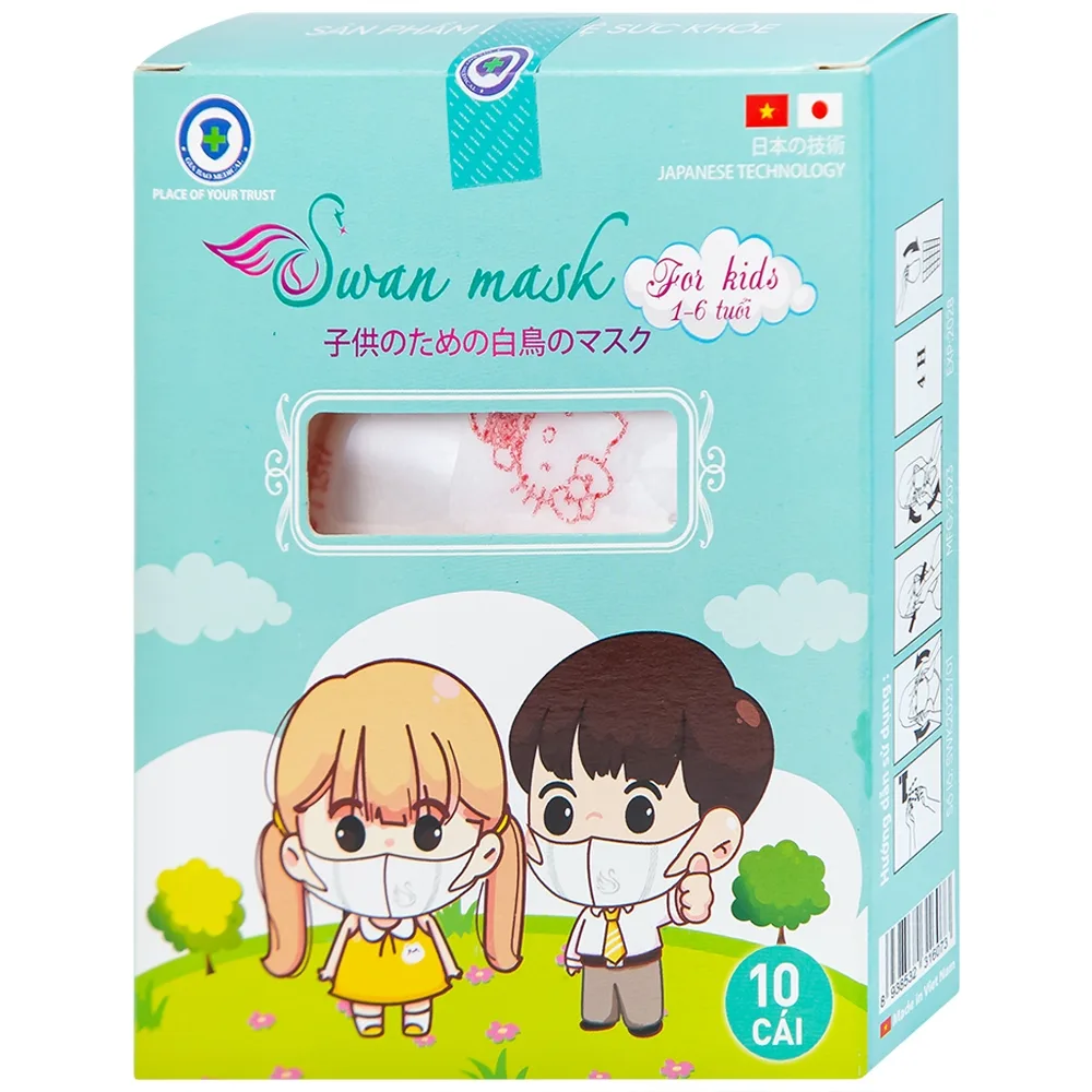 Hình ảnh Khẩu trang 3D trẻ em quai vải Swan Mask ngăn giọt bắn, vi khuẩn, khói bụi (10 cái)