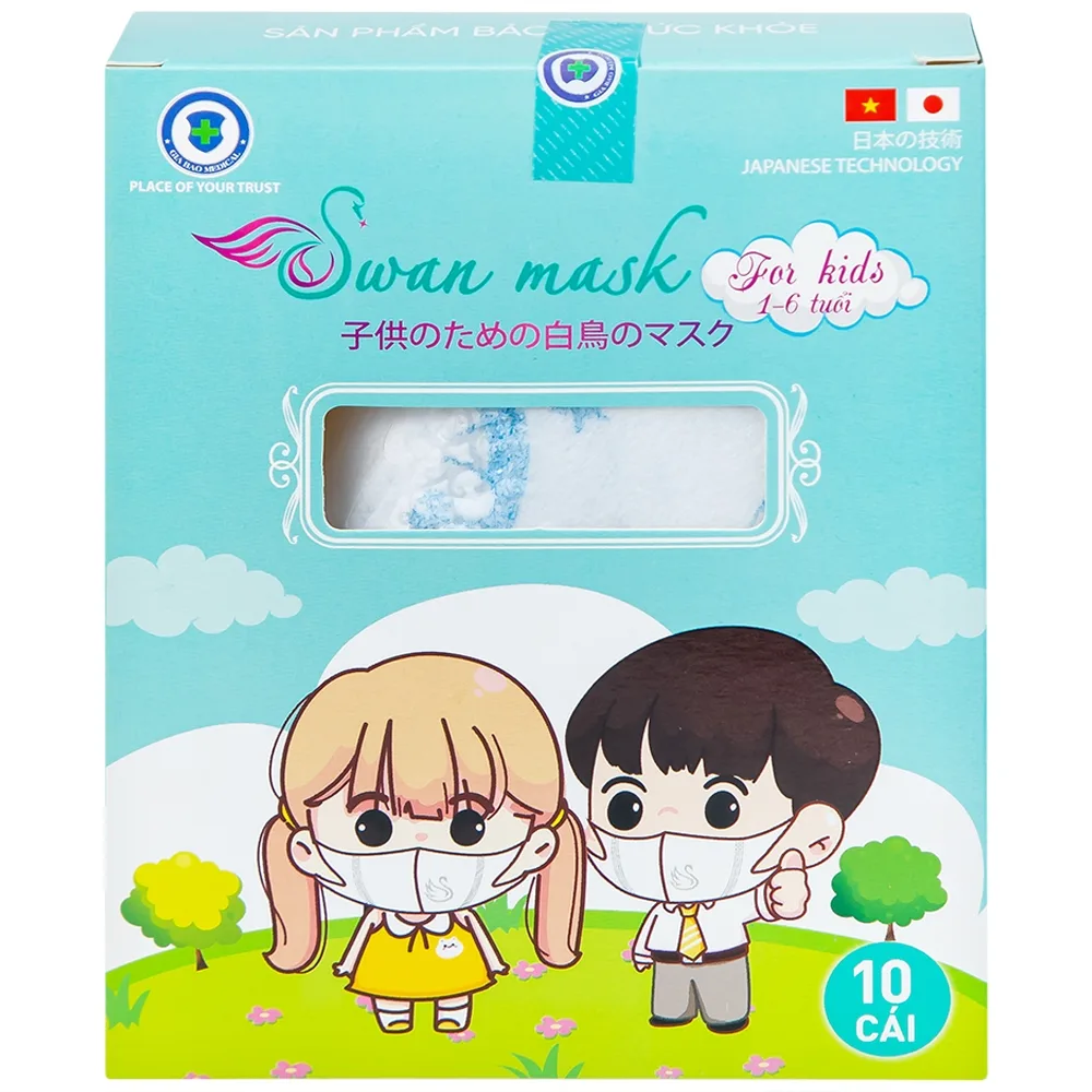 Hình ảnh Khẩu trang 3D trẻ em quai vải Swan Mask ngăn giọt bắn, vi khuẩn, khói bụi (10 cái)