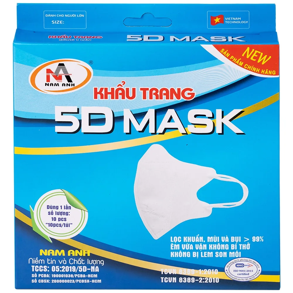 Hình ảnh Khẩu trang 5D Mask Nam Anh lọc khuẩn, mùi và bụi trên 99% (10 cái)