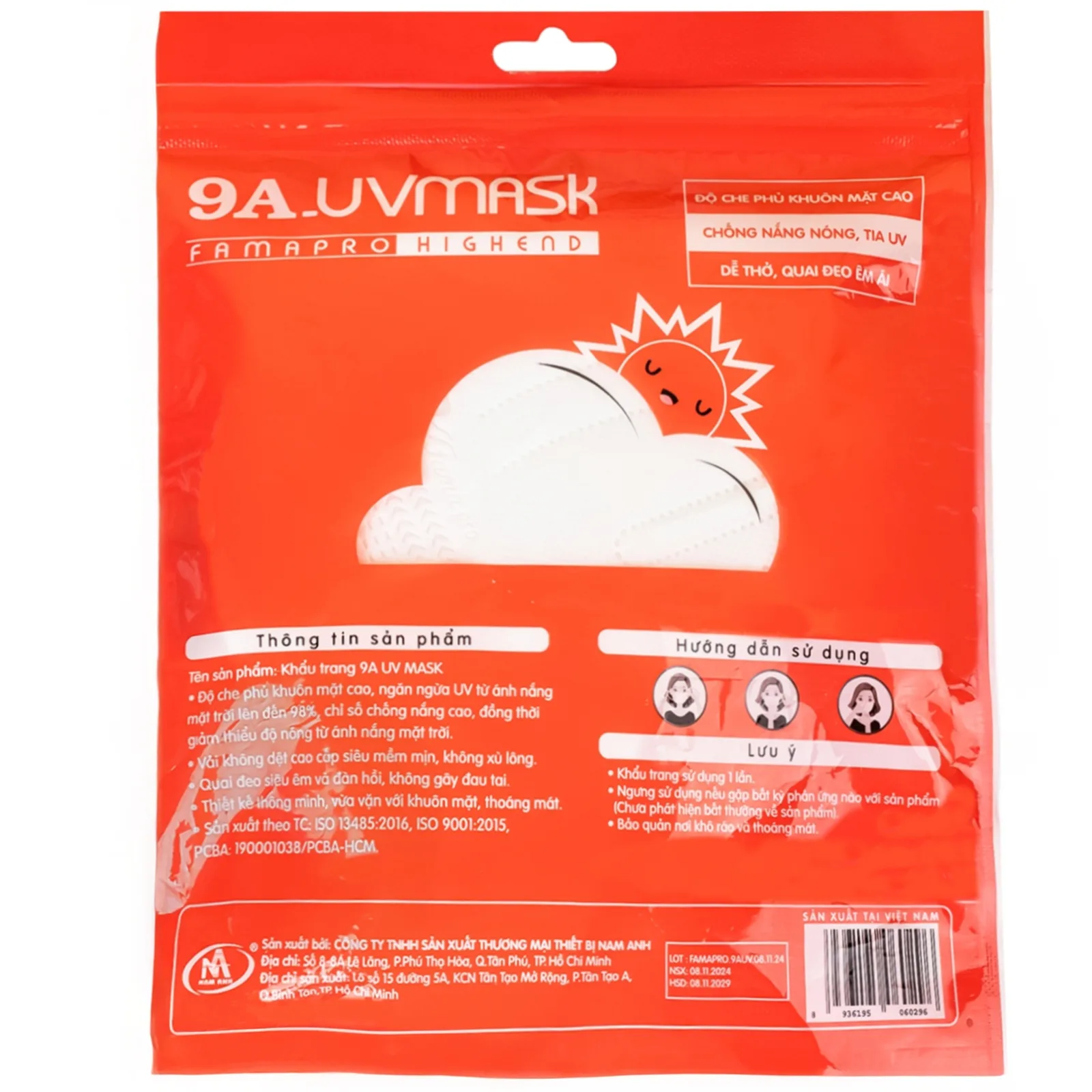 Hình ảnh Khẩu trang 9A UV mask Famapro màu trắng (10 cái) Nam Anh chống nắng, chống tia uv, che phủ mặt cao