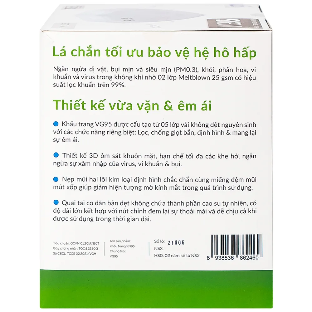 Hình ảnh Khẩu trang 5 lớp VG95 ngăn ngừa dị vật, bụi mịn và siêu mịn