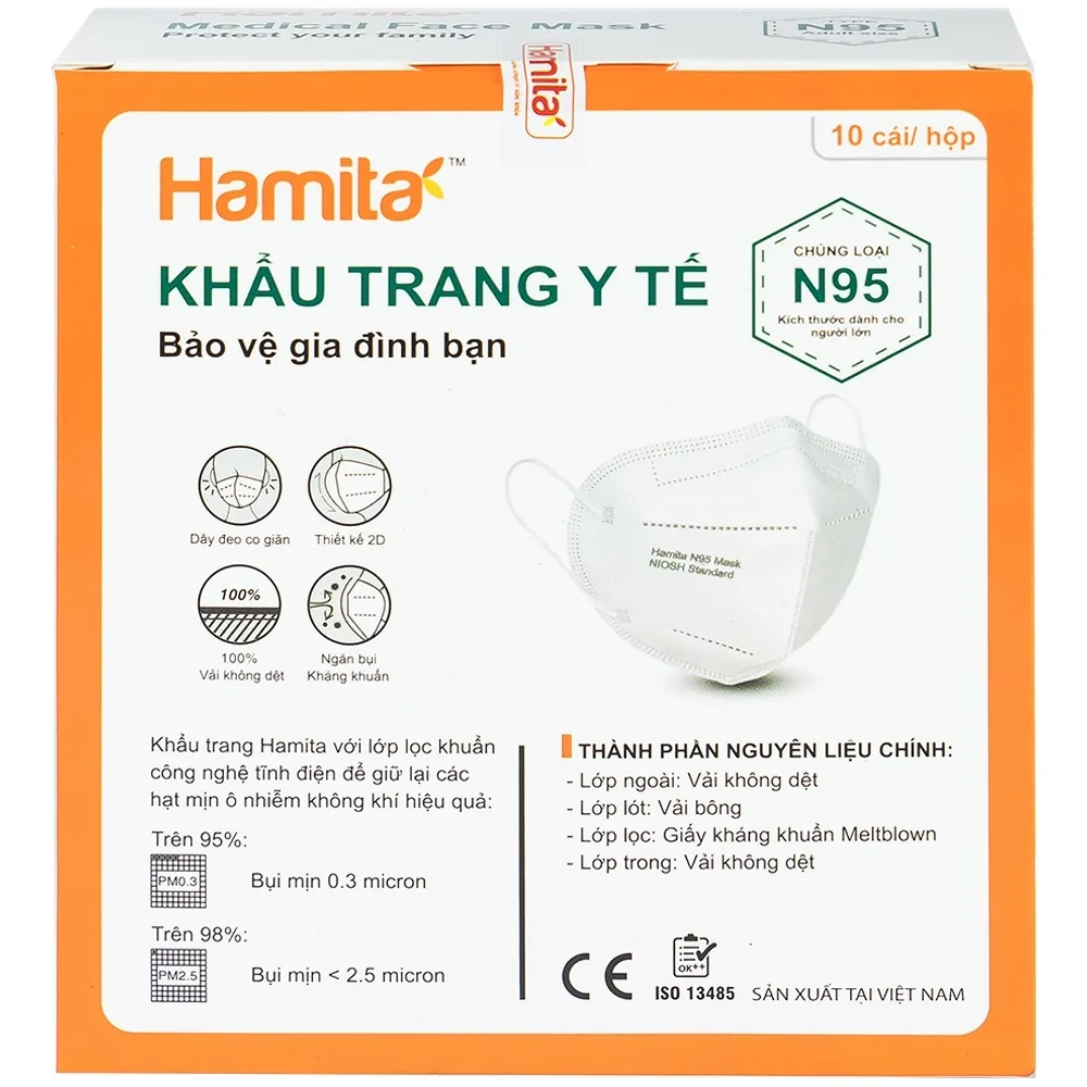 Hình ảnh Khẩu trang N95 Hamita ngăn bụi, kháng khuẩn (10 cái)