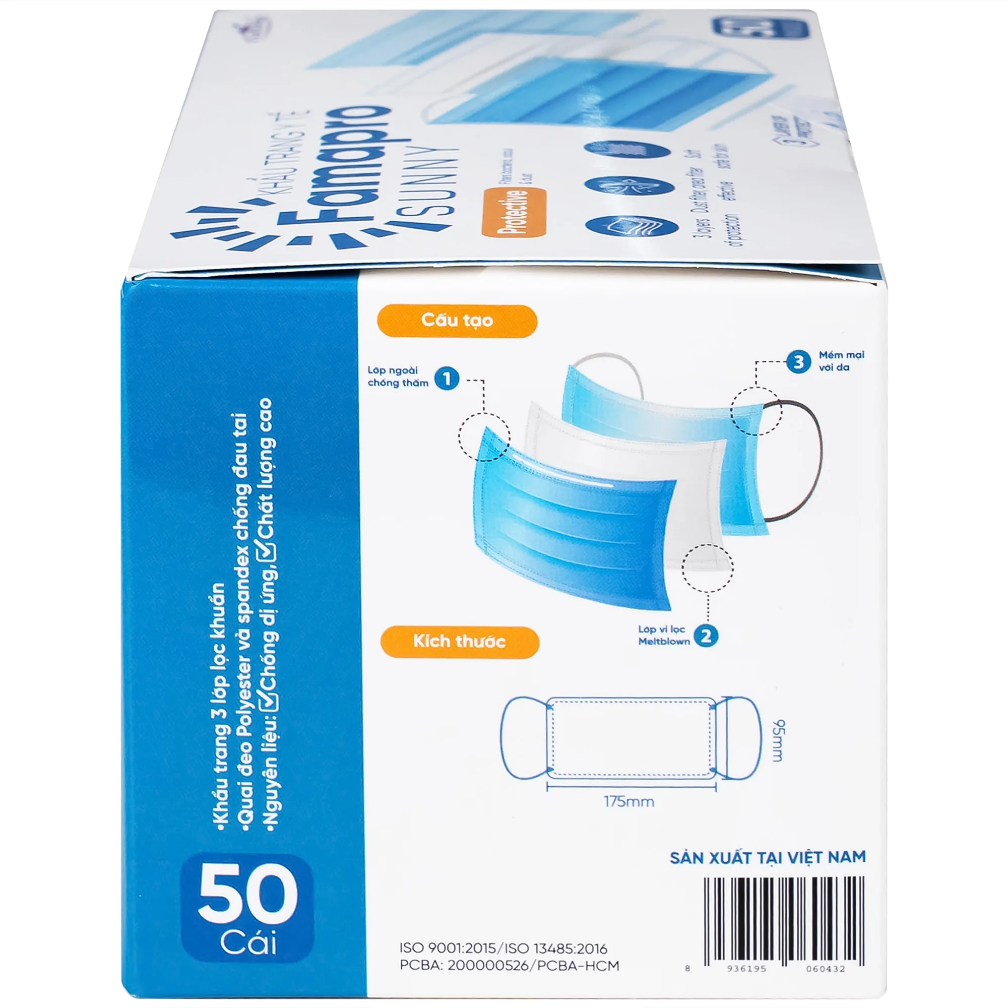 Hình ảnh Khẩu trang 3 lớp Famapro màu xanh (50 cái) Nam Anh ngăn khói bụi, vi khuẩn
