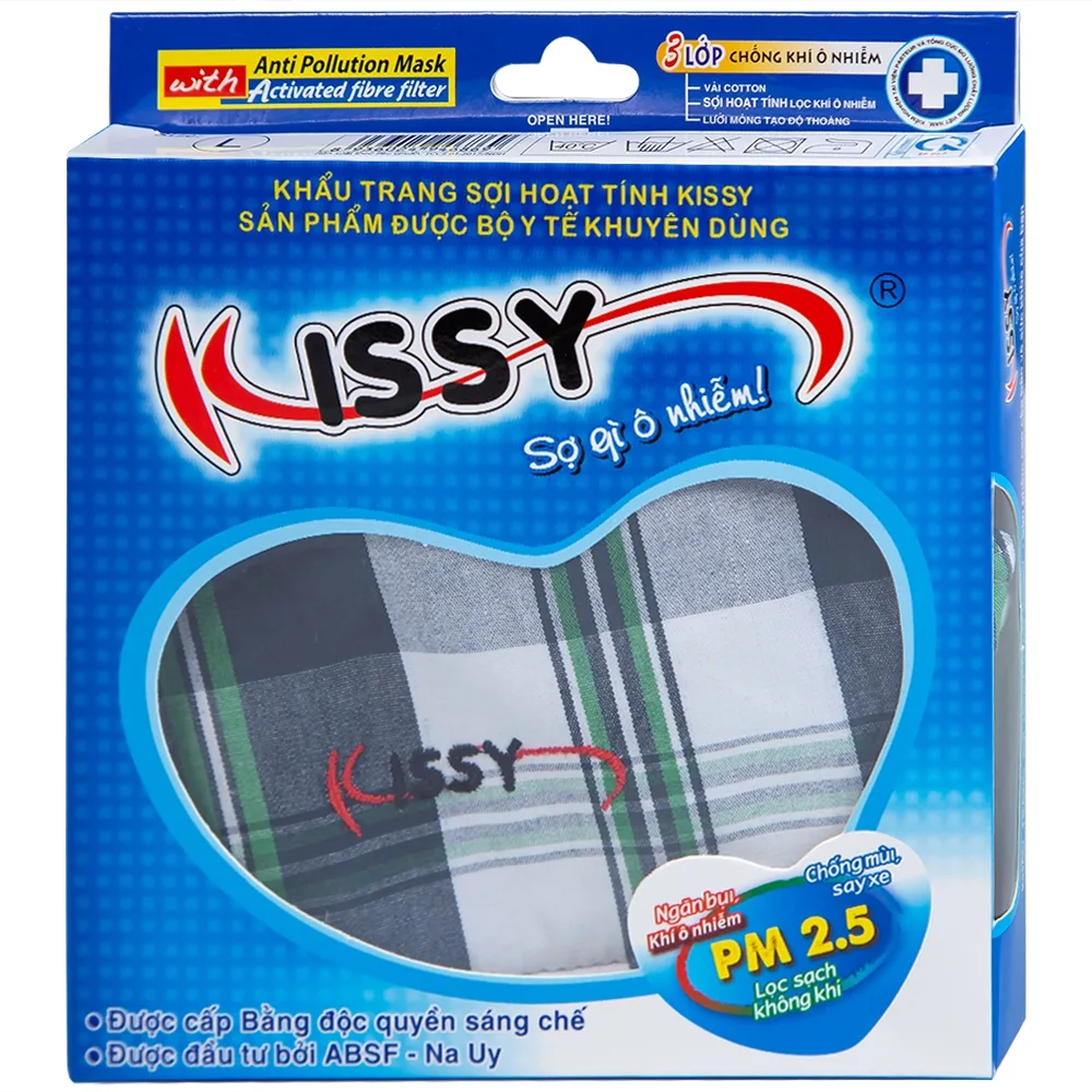 Hình ảnh Khẩu trang sợi hoạt tính Kissy size L 3 lớp giúp lọc sạch không khí, ngăn bụi, khí ô nhiễm