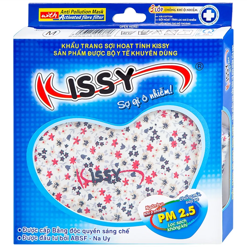 Hình ảnh Khẩu trang sợi hoạt tính Kissy size M 3 lớp giúp lọc sạch không khí, ngăn bụi, khí ô nhiễm