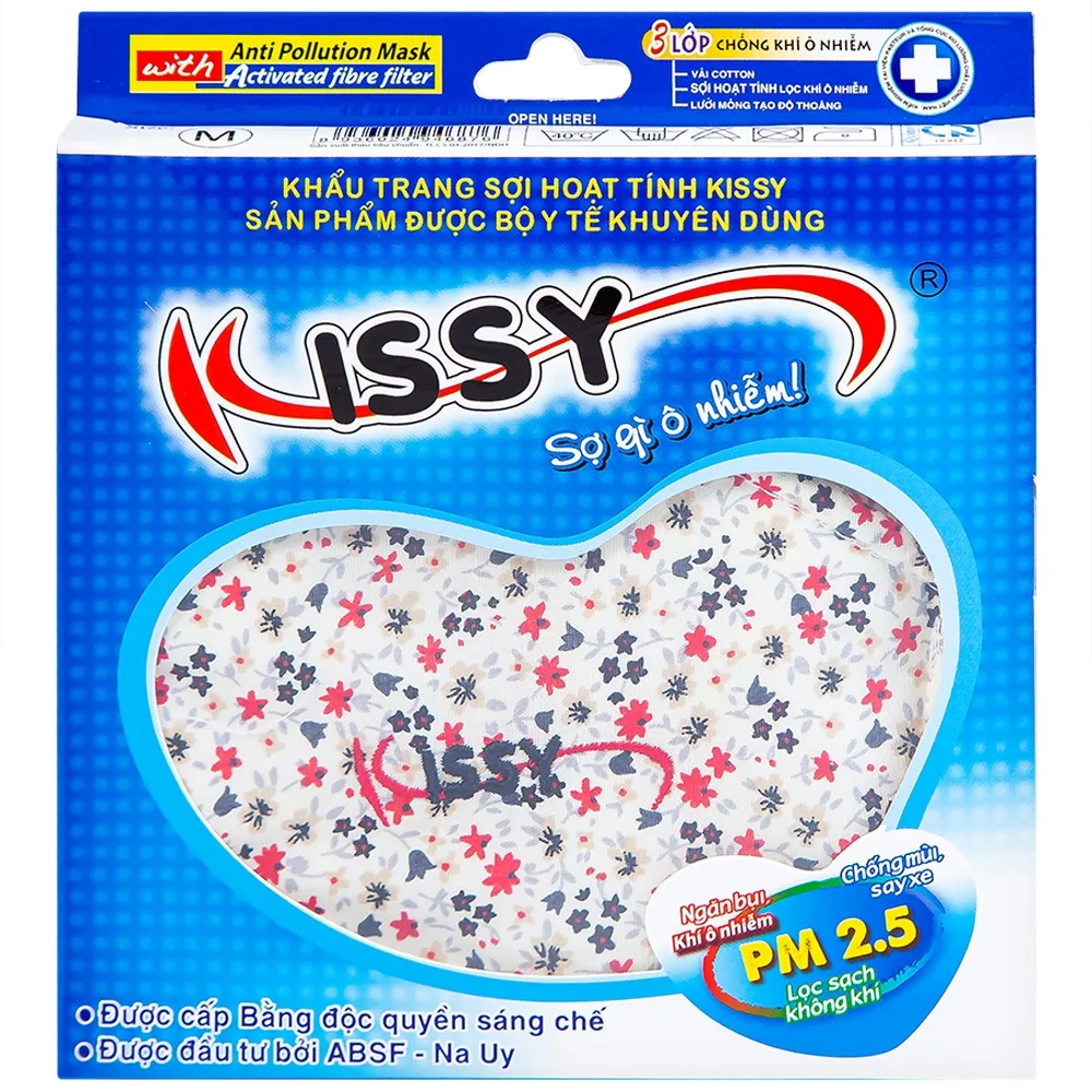 Hình ảnh Khẩu trang sợi hoạt tính Kissy size M 3 lớp giúp lọc sạch không khí, ngăn bụi, khí ô nhiễm
