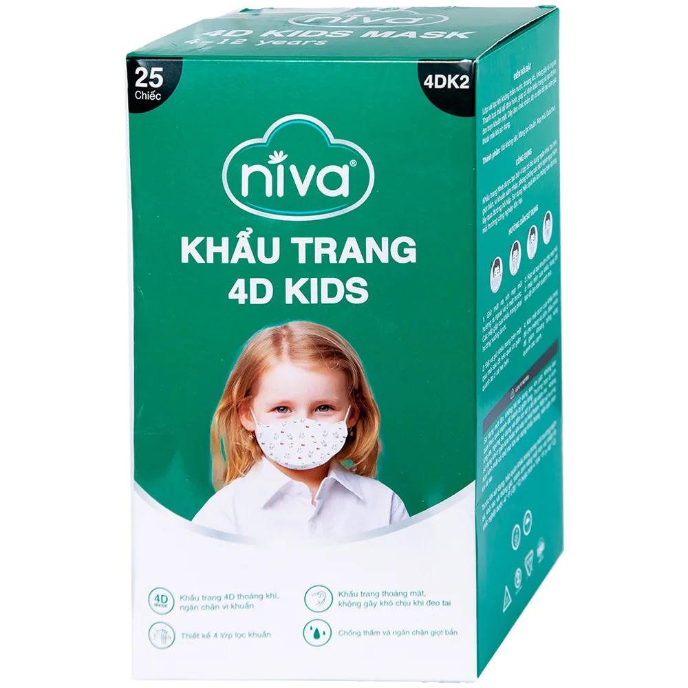 Hình ảnh Khẩu trang 4D Kids Niva thoáng khí, ngăn chặn vi khuẩn, giọt bắn (25 cái)