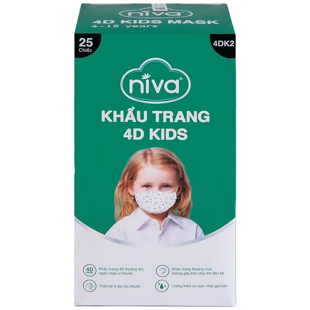 Hình ảnh Khẩu trang 4D Kids Niva thoáng khí, ngăn chặn vi khuẩn, giọt bắn (25 cái)