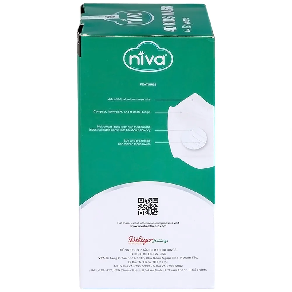 Hình ảnh Khẩu trang 4D Kids Niva thoáng khí, ngăn chặn vi khuẩn, giọt bắn (25 cái)