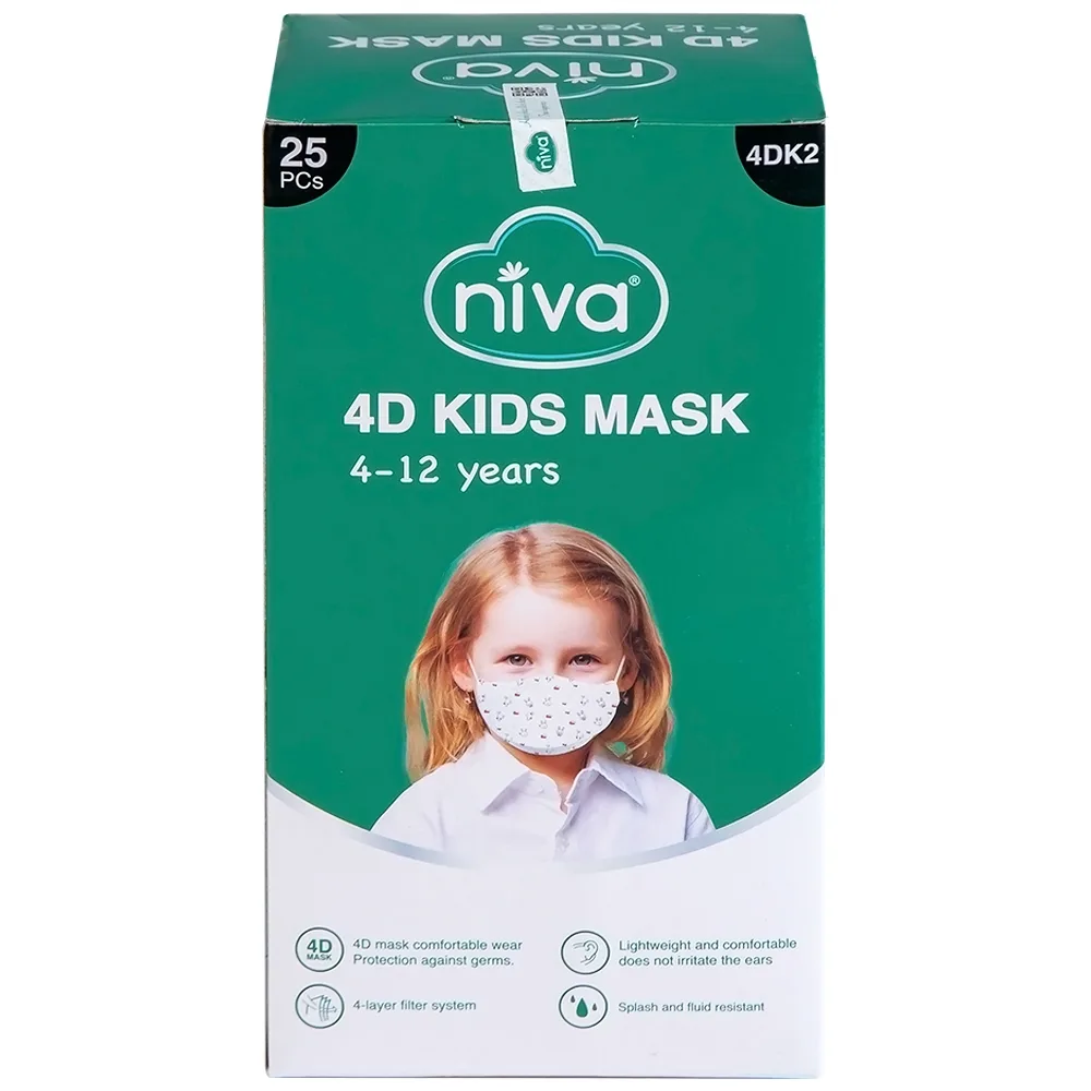 Hình ảnh Khẩu trang 4D Kids Niva thoáng khí, ngăn chặn vi khuẩn, giọt bắn (25 cái)