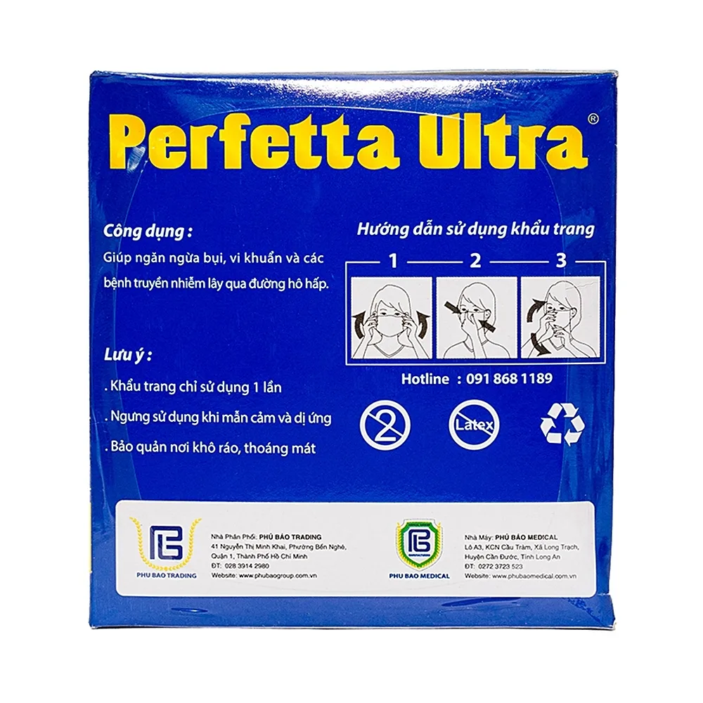 Hình ảnh Khẩu trang y tế Perfetta Ultra màu xanh 3 lớp hỗ trợ ngăn khói, bụi (40 hộp x 35 cái)