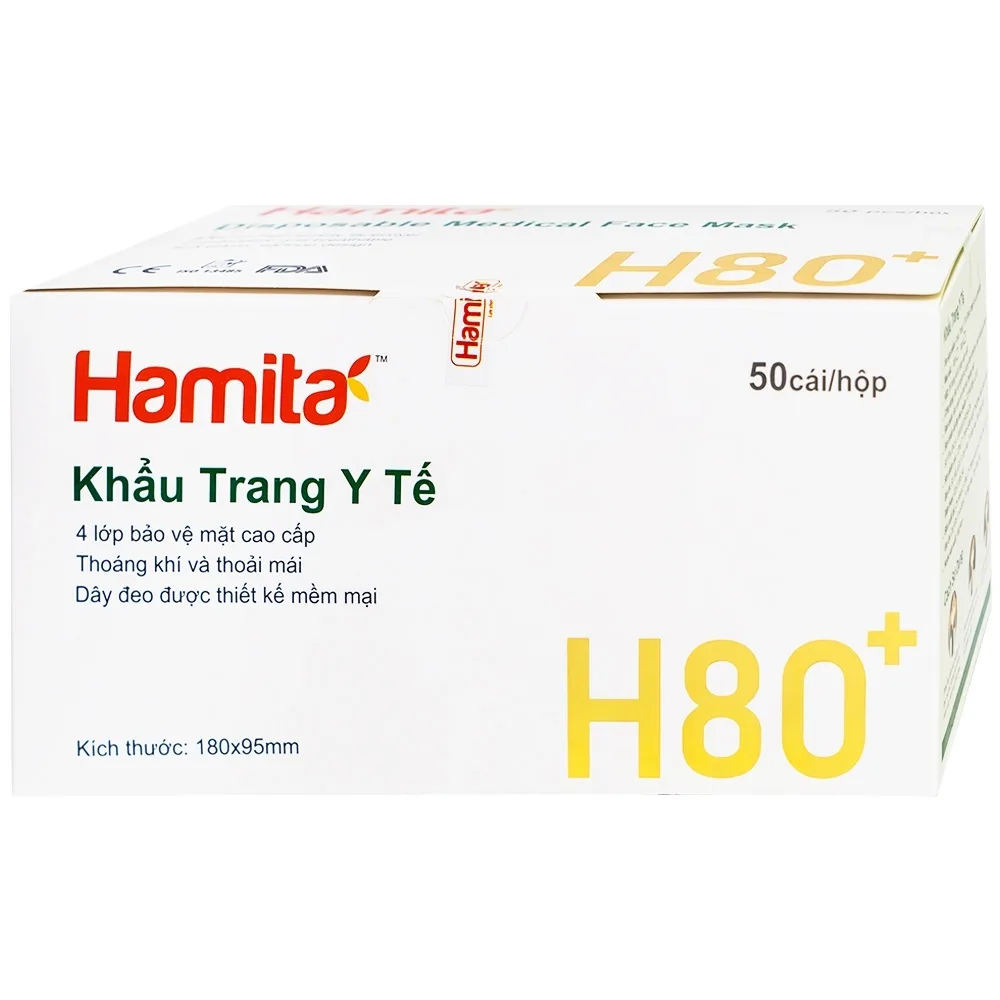 Hình ảnh Khẩu trang than hoạt tính Hamita H80+ 4 lớp hỗ trợ ngăn khói, bụi, kháng khuẩn (50 cái)