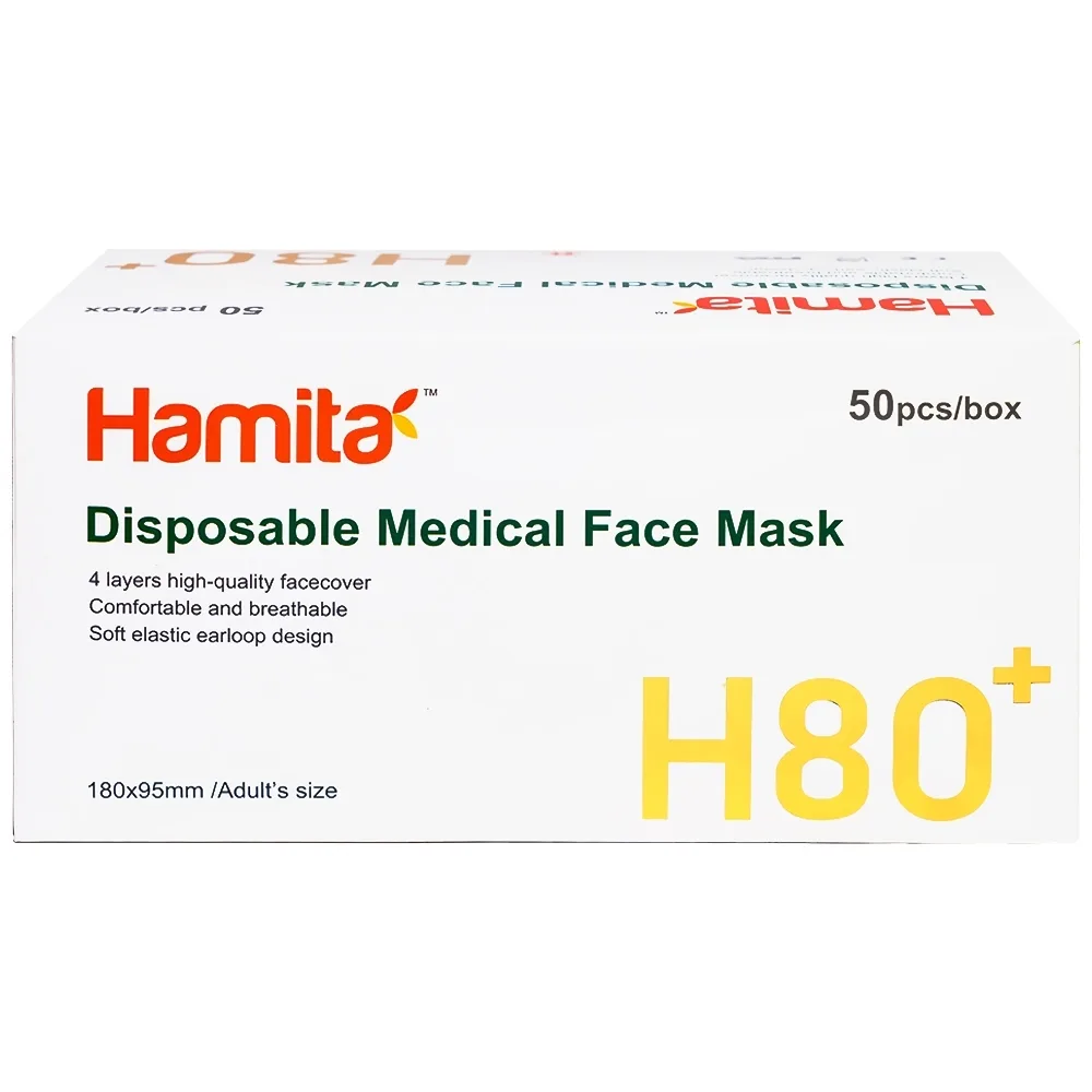 Hình ảnh Khẩu trang than hoạt tính Hamita H80+ 4 lớp hỗ trợ ngăn khói, bụi, kháng khuẩn (50 cái)