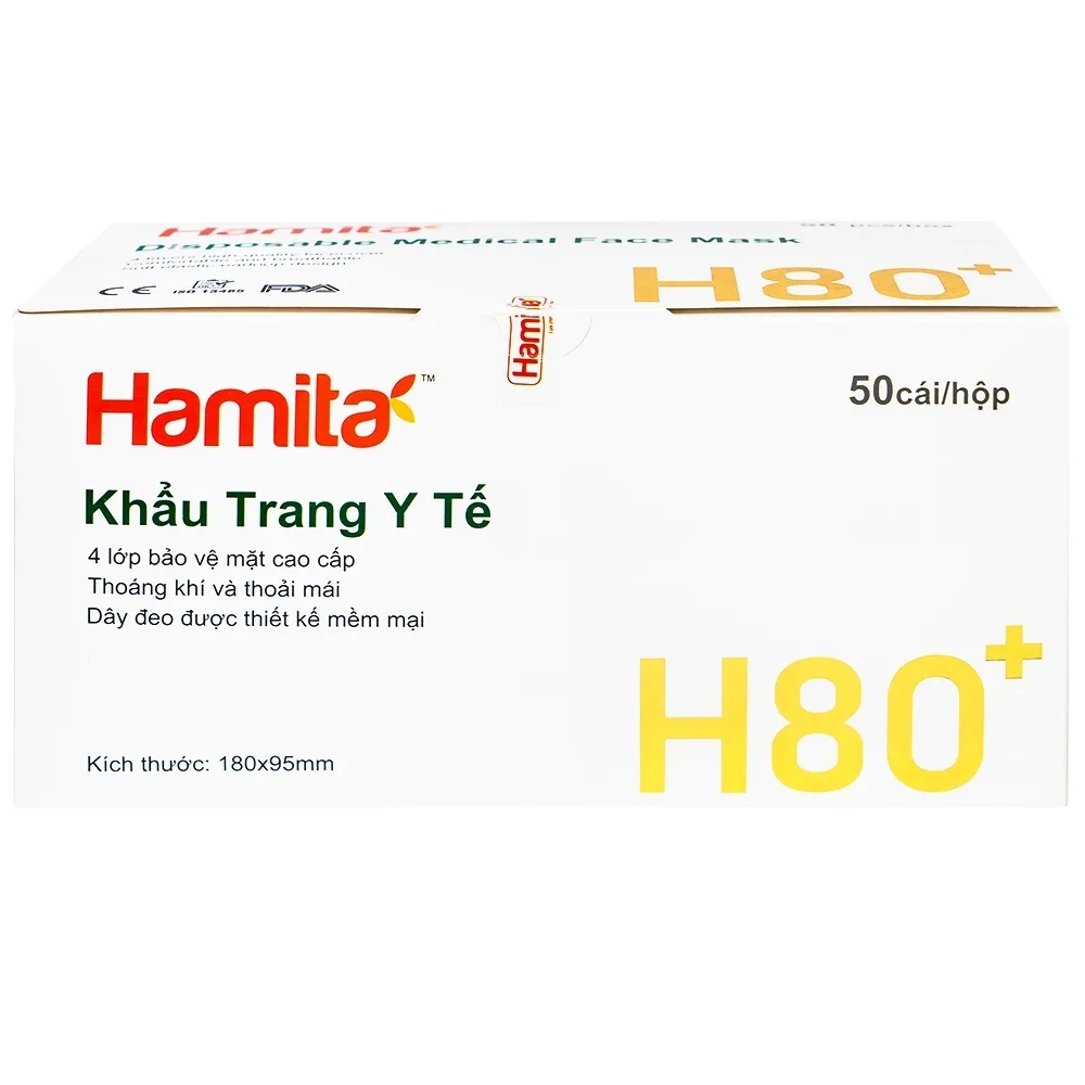 Hình ảnh Khẩu trang than hoạt tính Hamita H80+ 4 lớp hỗ trợ ngăn khói, bụi, kháng khuẩn (50 cái)