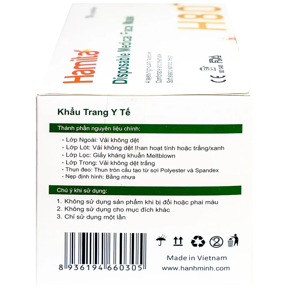 Hình ảnh Khẩu trang than hoạt tính Hamita H80+ 4 lớp hỗ trợ ngăn khói, bụi, kháng khuẩn (50 cái)