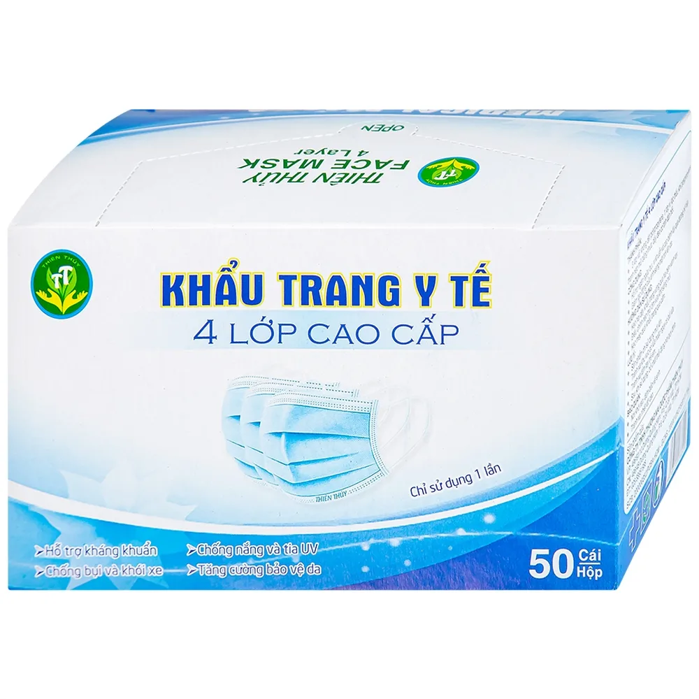 Hình ảnh Khẩu trang y tế Thiên Thủy 4 lớp hỗ trợ ngăn khói, bụi, kháng khuẩn (50 cái)