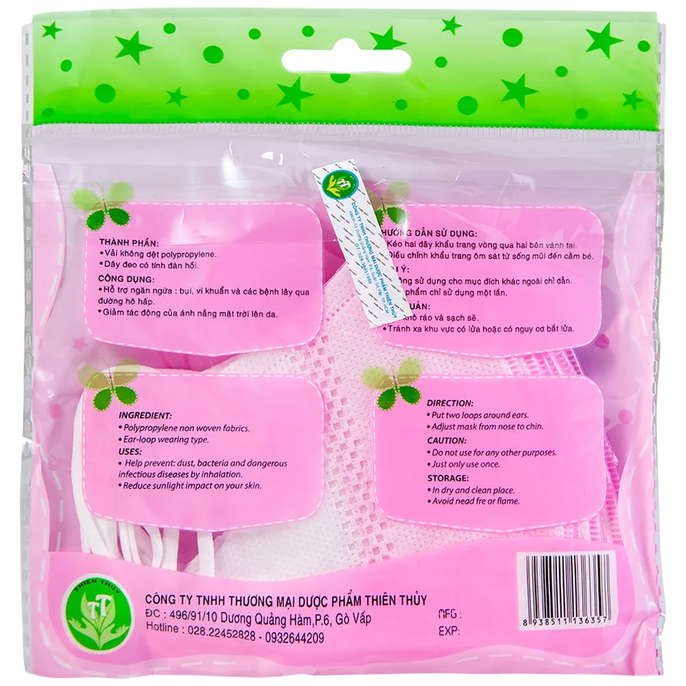 Hình ảnh Khẩu trang trẻ em Thiên Thủy hỗ trợ ngăn khói, bụi, kháng khuẩn (8 cái)