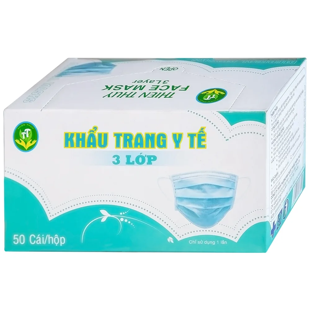 Hình ảnh Khẩu trang y tế Thiên Thủy 3 lớp hỗ trợ ngăn khói, bụi, kháng khuẩn (50 cái)