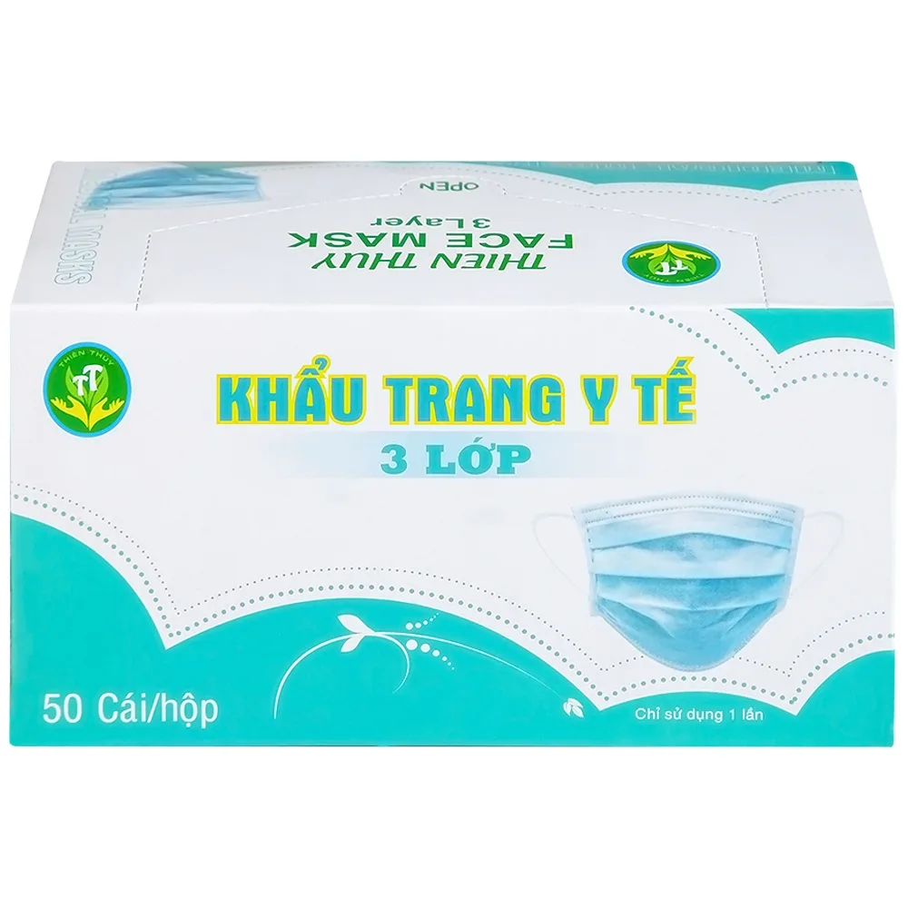 Hình ảnh Khẩu trang y tế Thiên Thủy 3 lớp hỗ trợ ngăn khói, bụi, kháng khuẩn (50 cái)