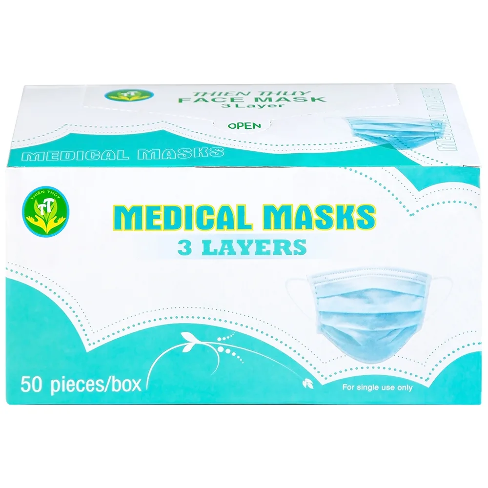 Hình ảnh Khẩu trang y tế Thiên Thủy 3 lớp hỗ trợ ngăn khói, bụi, kháng khuẩn (50 cái)
