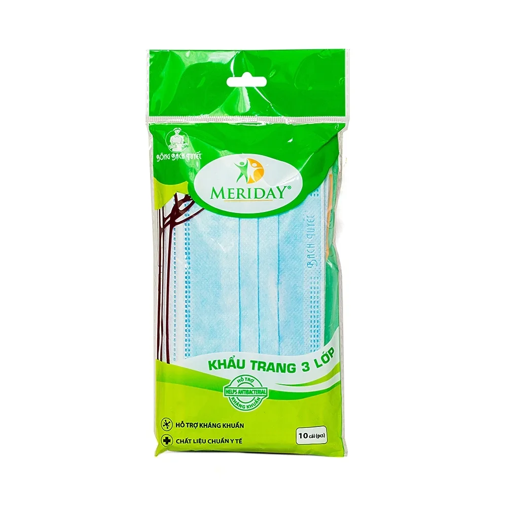 Hình ảnh Khẩu trang y tế Meriday 3 lớp hỗ trợ ngăn khói, bụi, kháng khuẩn (10 cái)