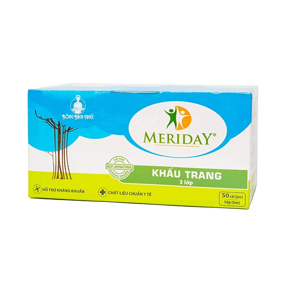 Hình ảnh Khẩu trang y tế Meriday 3 lớp hỗ trợ ngăn khói, bụi, kháng khuẩn (50 cái)