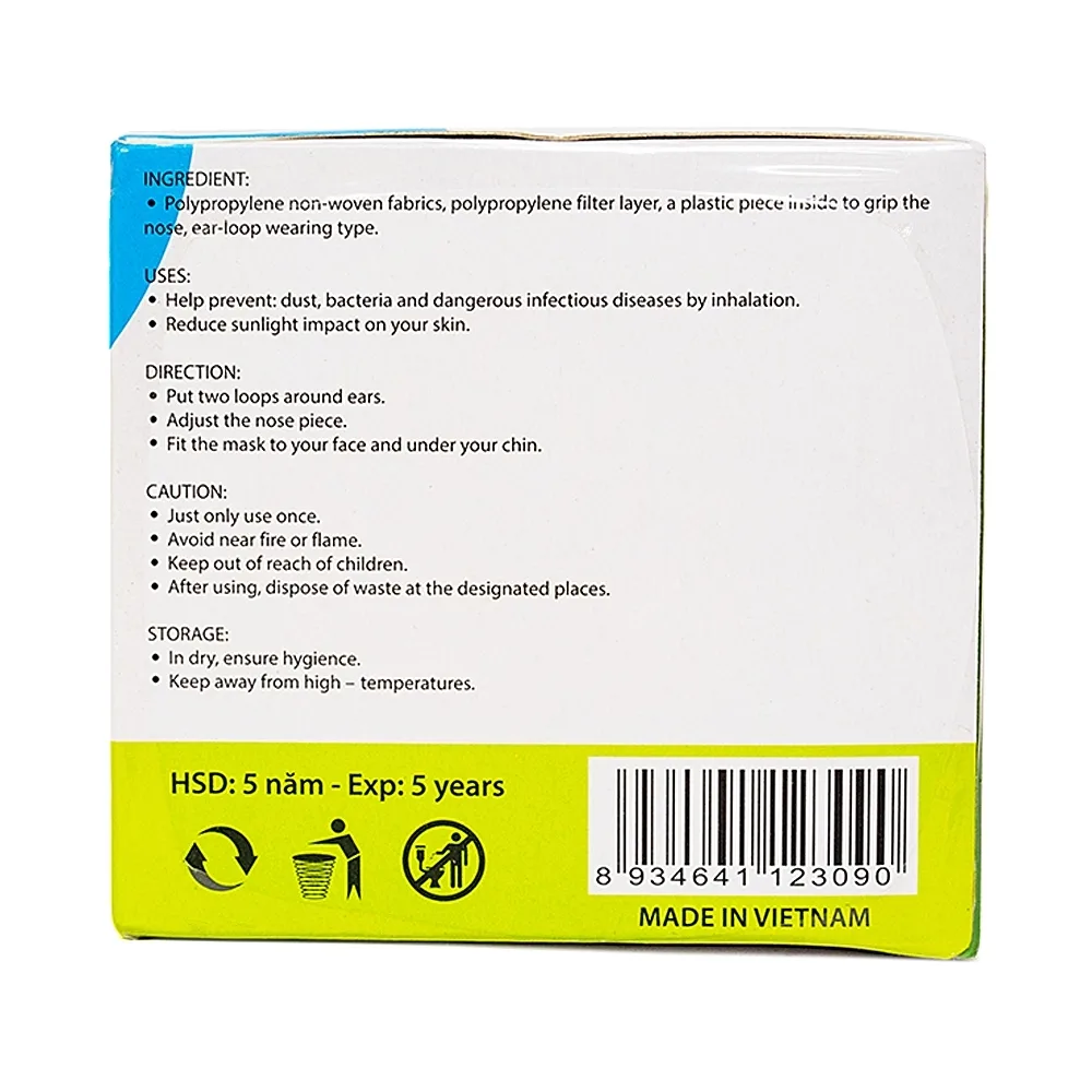 Hình ảnh Khẩu trang y tế Meriday 3 lớp hỗ trợ ngăn khói, bụi, kháng khuẩn (50 cái)