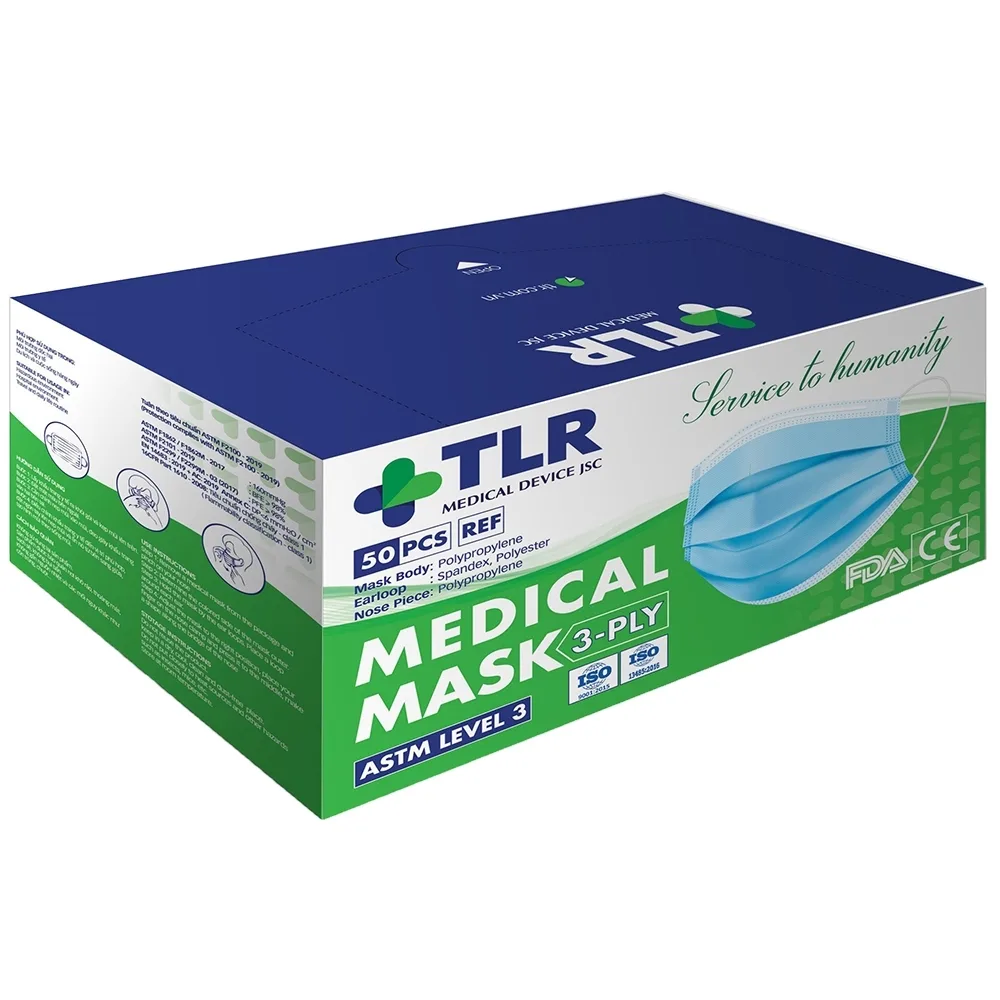 Hình ảnh Khẩu trang y tế TLR màu xanh 3 lớp hỗ trợ ngăn khói, bụi, kháng khuẩn (50 cái)