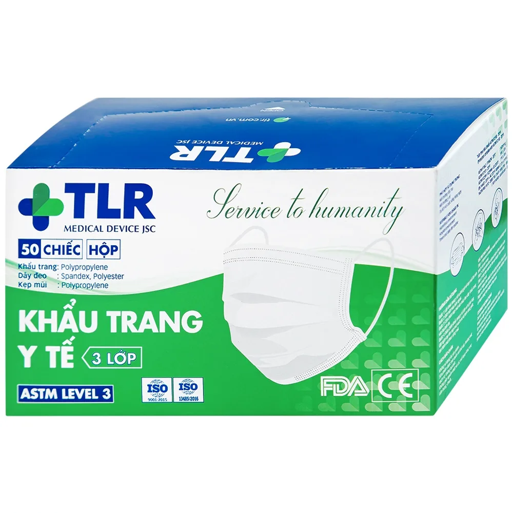 Hình ảnh Khẩu trang y tế TLR màu trắng 3 lớp hỗ trợ ngăn khói, bụi, kháng khuẩn (50 cái)