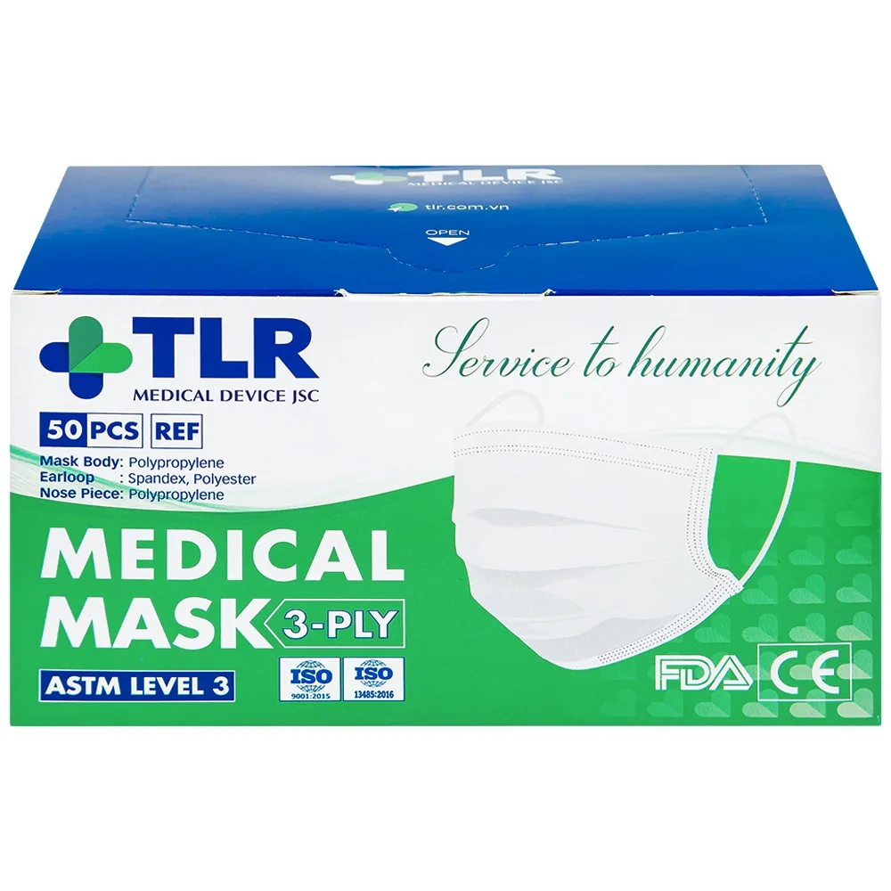 Hình ảnh Khẩu trang y tế TLR màu trắng 3 lớp hỗ trợ ngăn khói, bụi, kháng khuẩn (50 cái)