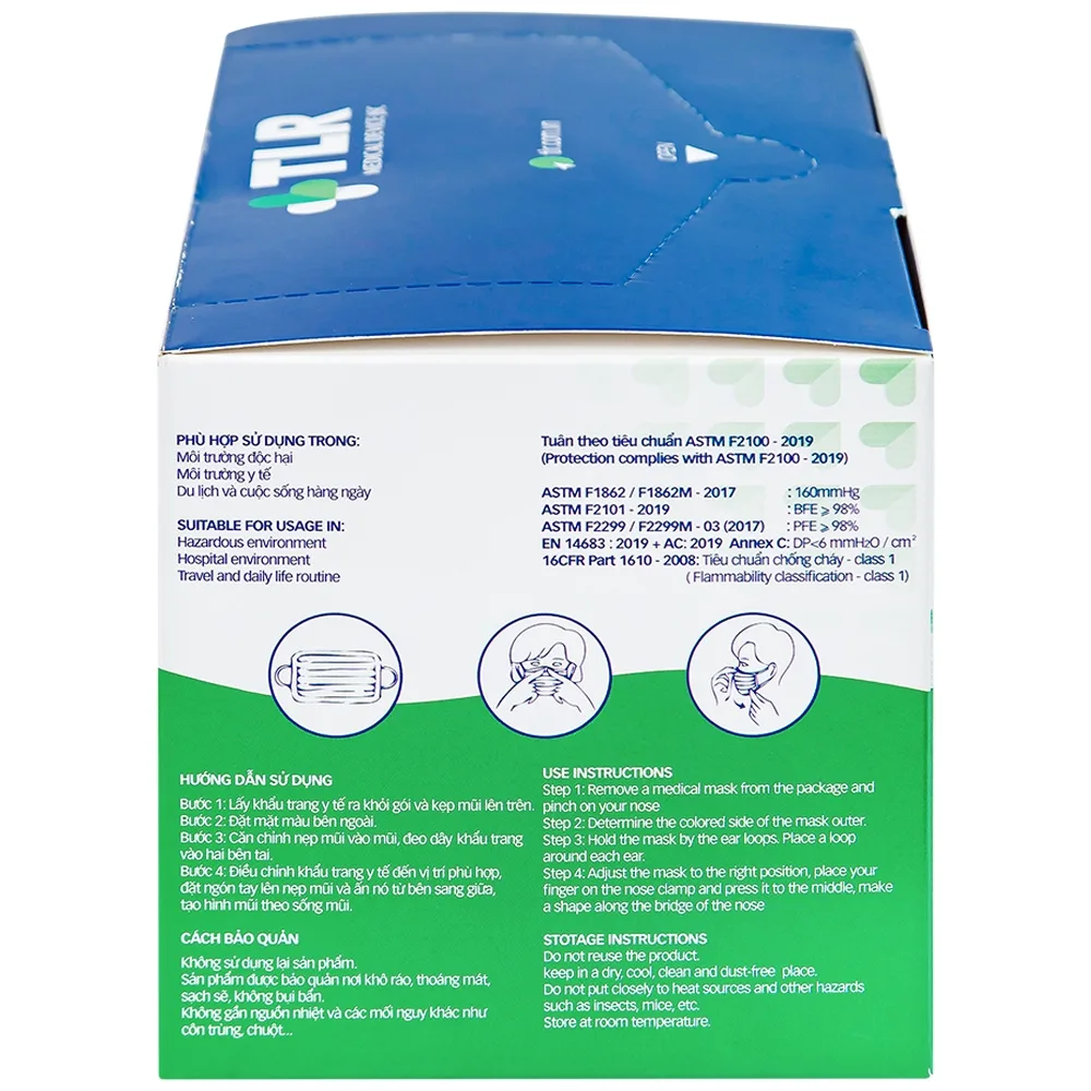 Hình ảnh Khẩu trang y tế TLR màu trắng 3 lớp hỗ trợ ngăn khói, bụi, kháng khuẩn (50 cái)