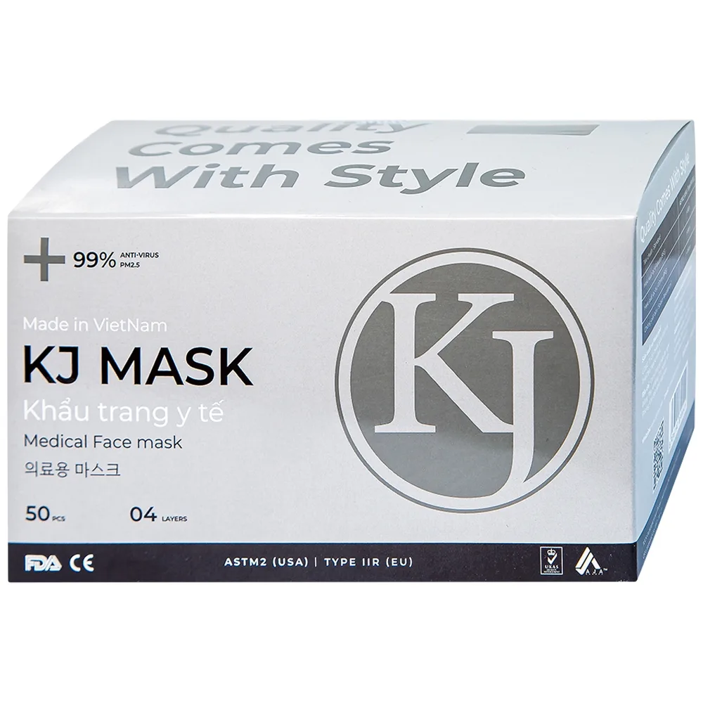 Hình ảnh Khẩu trang y tế KJ Mask màu đen 4 lớp hỗ trợ ngăn khói, bụi, kháng khuẩn (50 cái)