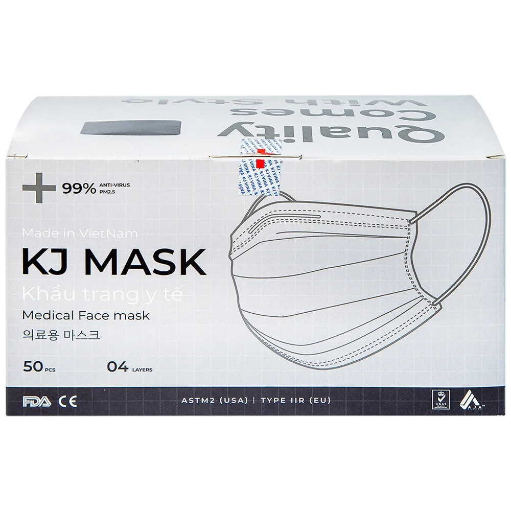 Hình ảnh Khẩu trang y tế KJ Mask màu đen 4 lớp hỗ trợ ngăn khói, bụi, kháng khuẩn (50 cái)