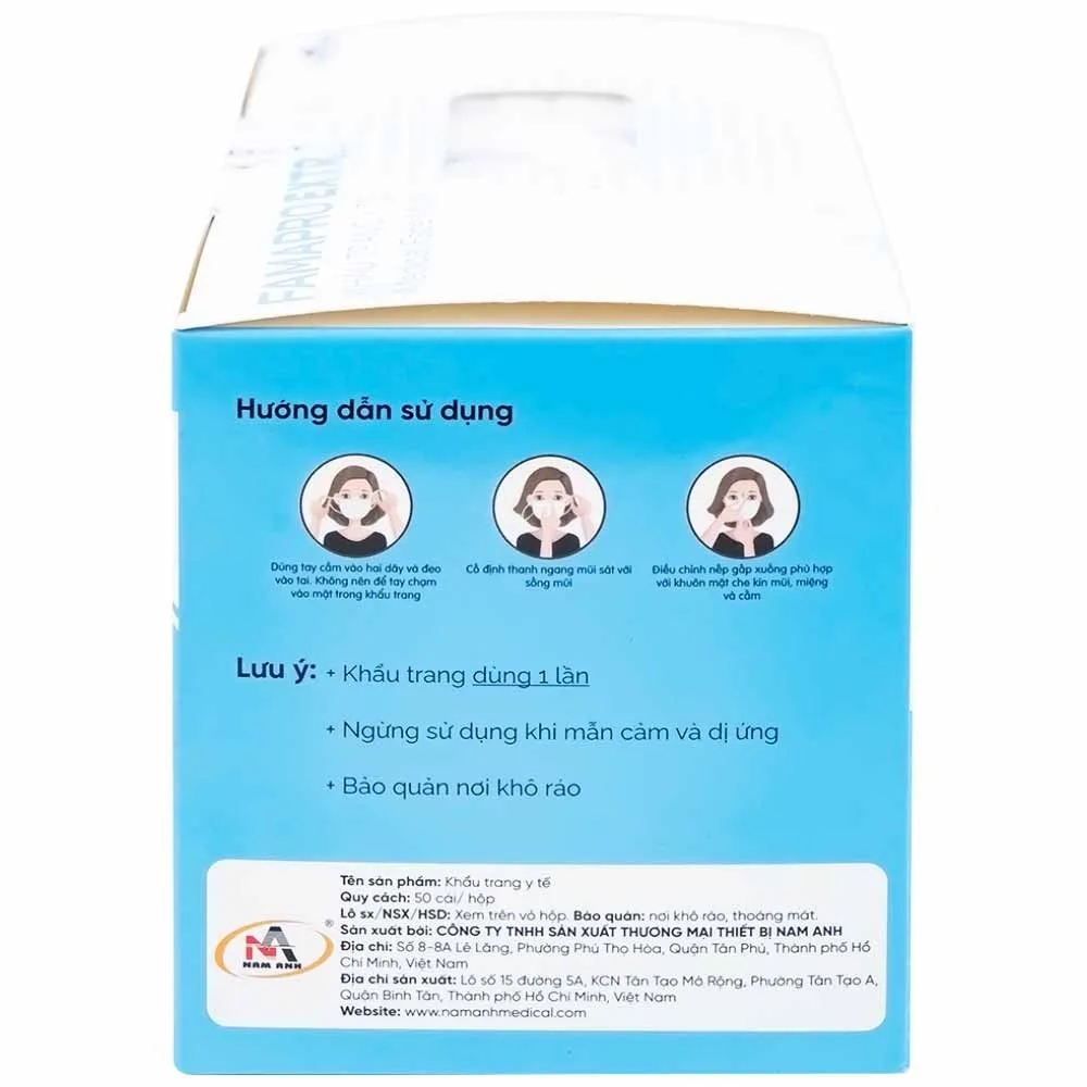 Hình ảnh Khẩu trang y tế Famapro Extra màu trắng 4 lớp hỗ trợ ngăn khói, bụi, kháng khuẩn (50 cái)