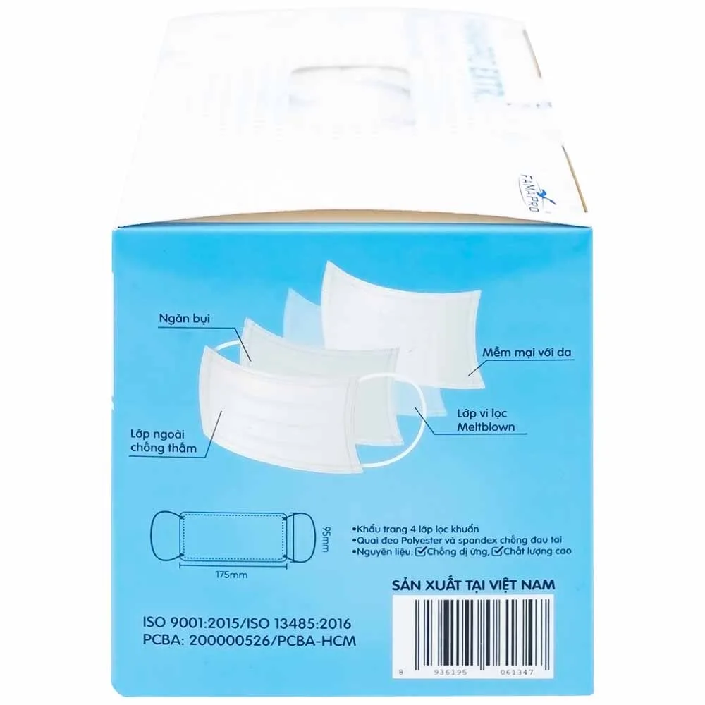 Hình ảnh Khẩu trang y tế Famapro Extra màu trắng 4 lớp hỗ trợ ngăn khói, bụi, kháng khuẩn (50 cái)