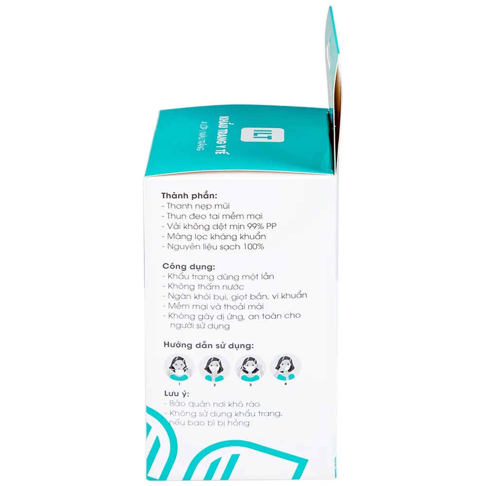 Hình ảnh Khẩu trang y tế Liworldco màu trắng 4 lớp hỗ trợ ngăn khói, bụi, kháng khuẩn (5 gói x 10 cái)